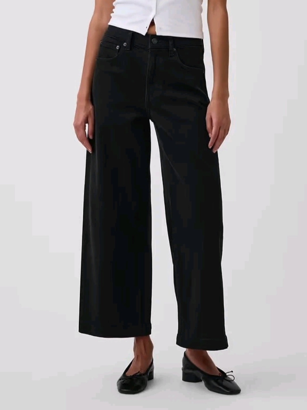 GAP High Rise Stride Wide Leg Ankle Jeans Washed Black Size 27 R 4R Women's